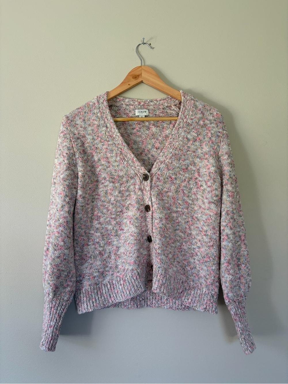 J. Crew Pink Multi-Tone Speckled V-Neck Button Cardigan